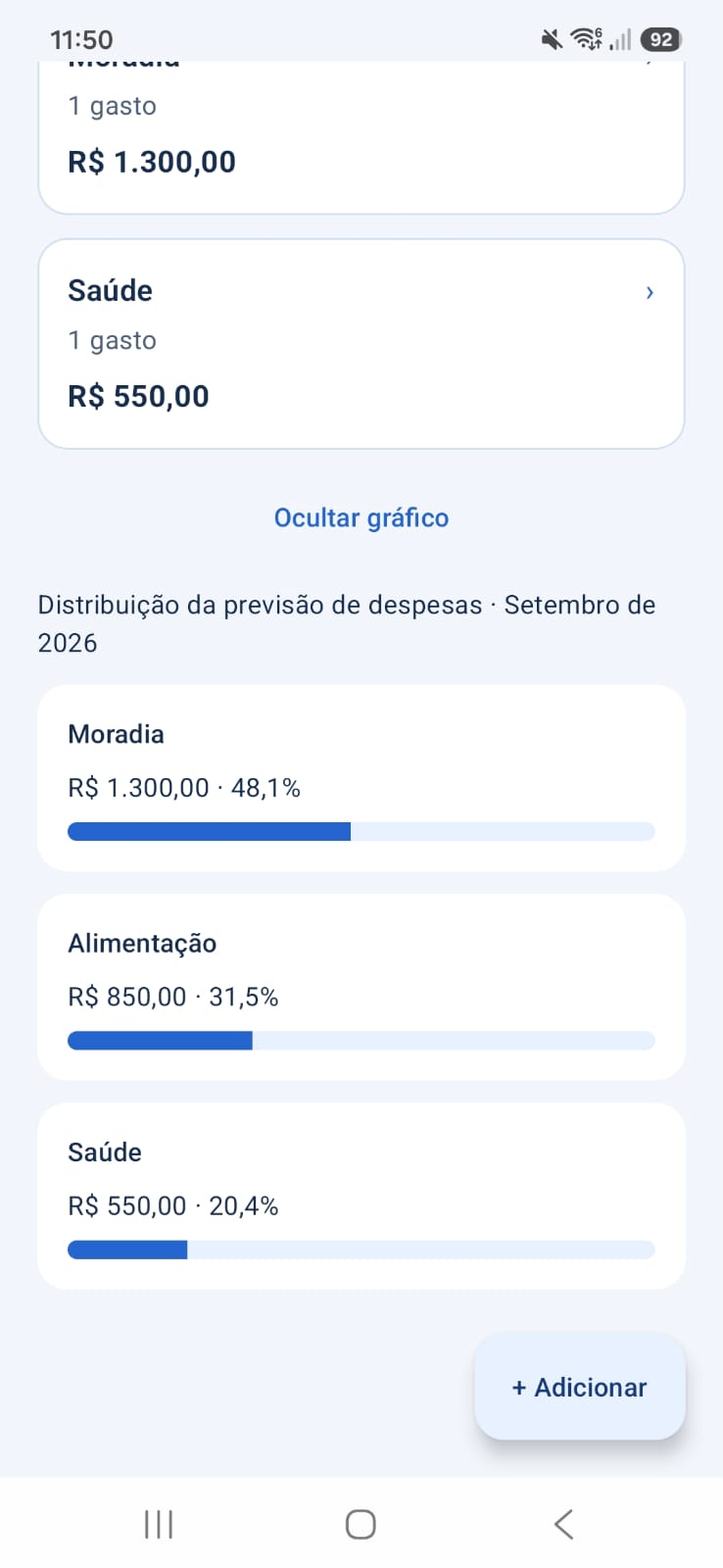 Gráfico do Clareza Financeira mostrando a distribuição das despesas por categoria